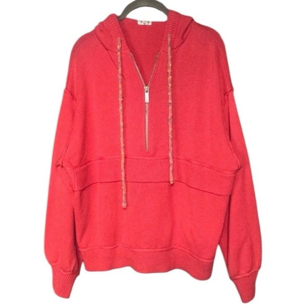 POL Here We Are Half Zip Hooded Sweater Color:Apple Size Medium